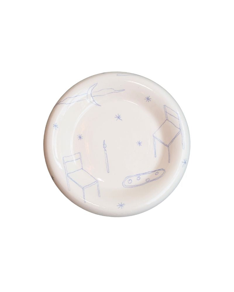 Cloud Pillow Plates Tattoed: Plates Chairs and Moons in Blue