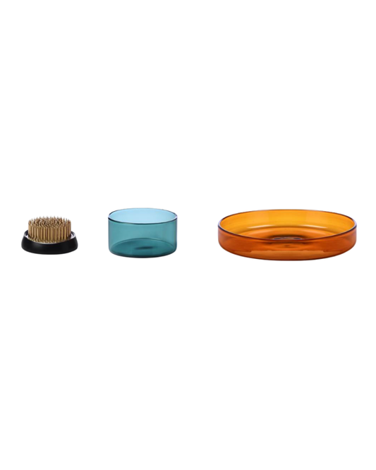 Set Trays - Light Pink Light Blue Brass Flower Frog